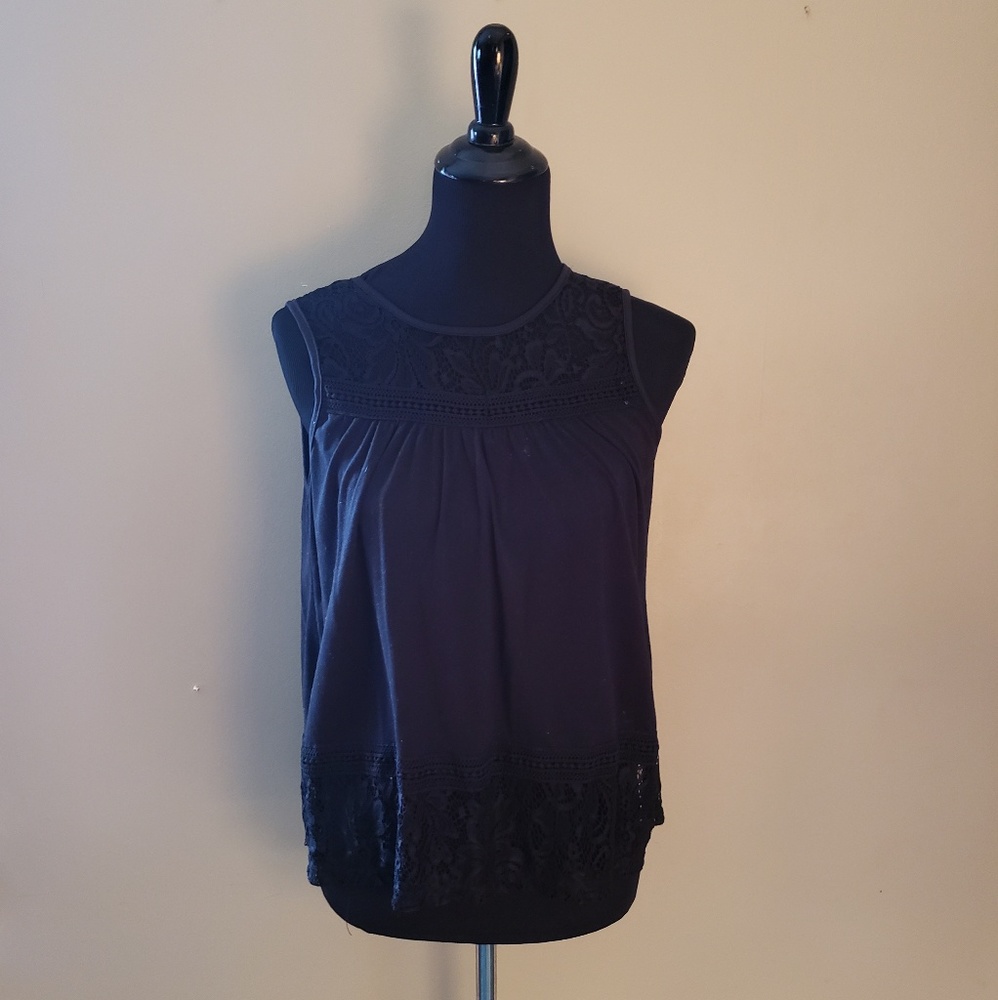 Black Lace Trim Tank Top